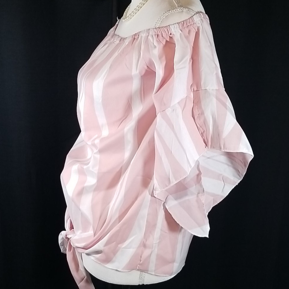 Pattern Cold Shoulder Bow pink and white Top. M - Picture 5 of 12